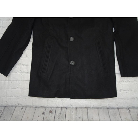 Cole Haan Melton Men's Black Wool Pea Coat with Scarf S - Picture 4 of 10